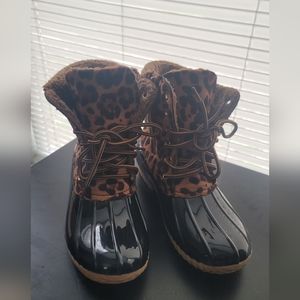 Leopard Print Duck Boots